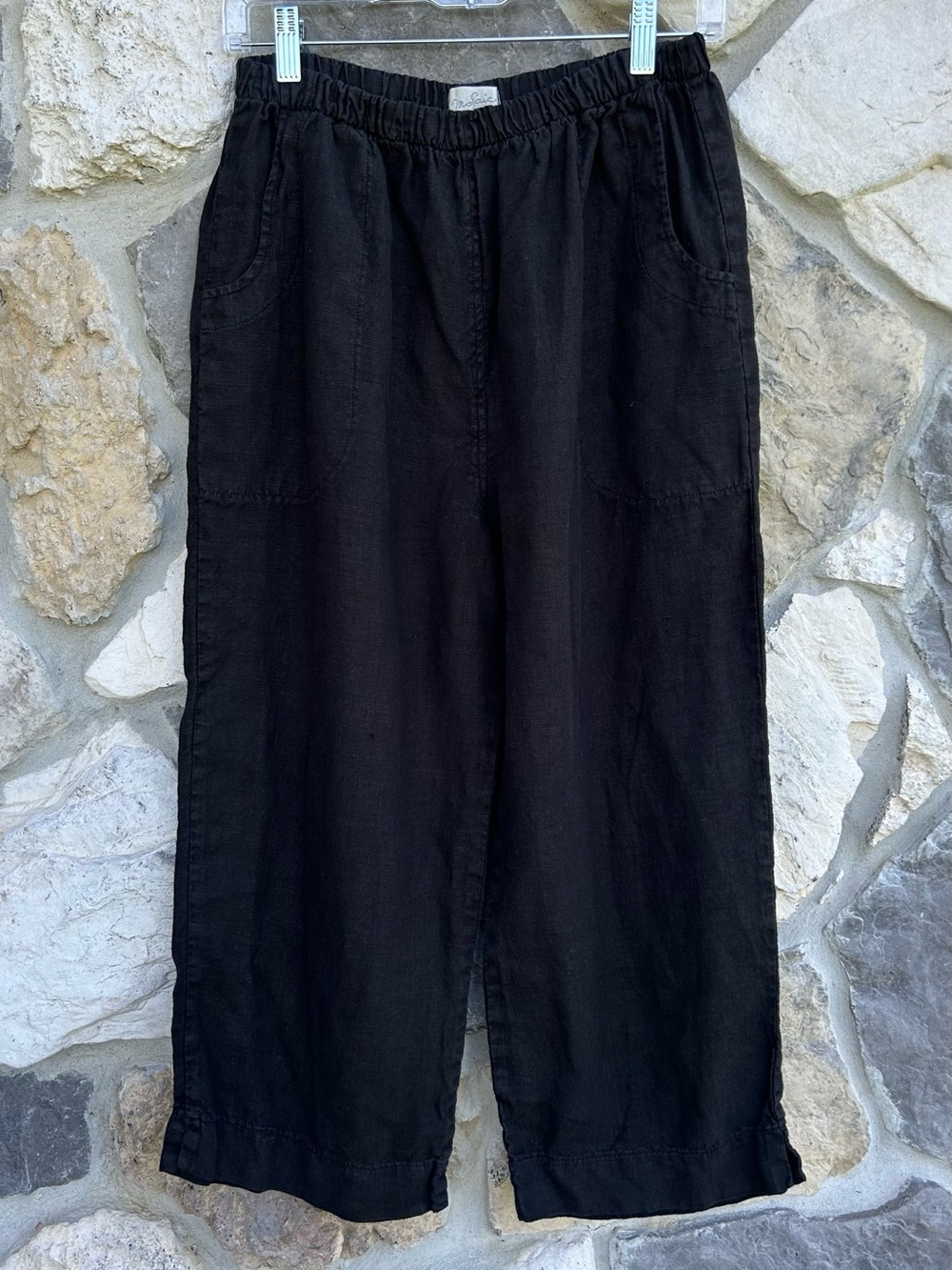 Mosaic 100% Linen Pants Size M Black Pull On Cropped Minimalist Lagenlook Boho